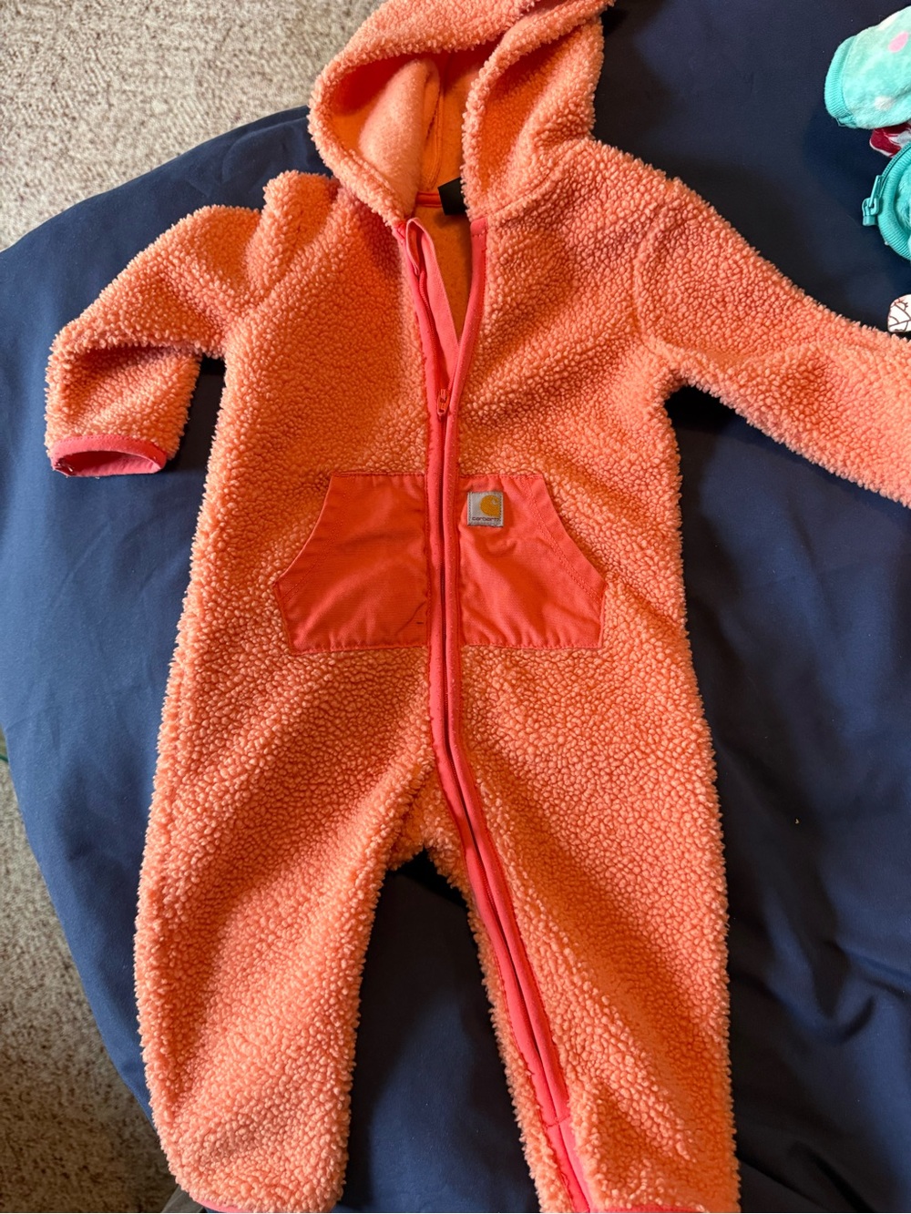 Carhartt Kids Orange Sherpa Hooded One-Piece Romper